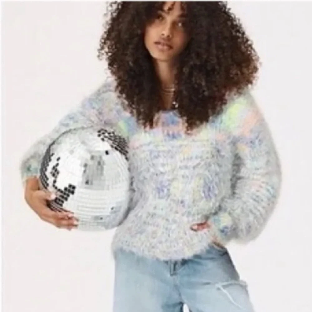 Free People oversized Cozy Multicolor Fuzzy Sweater - size large - Picture 6 of 6